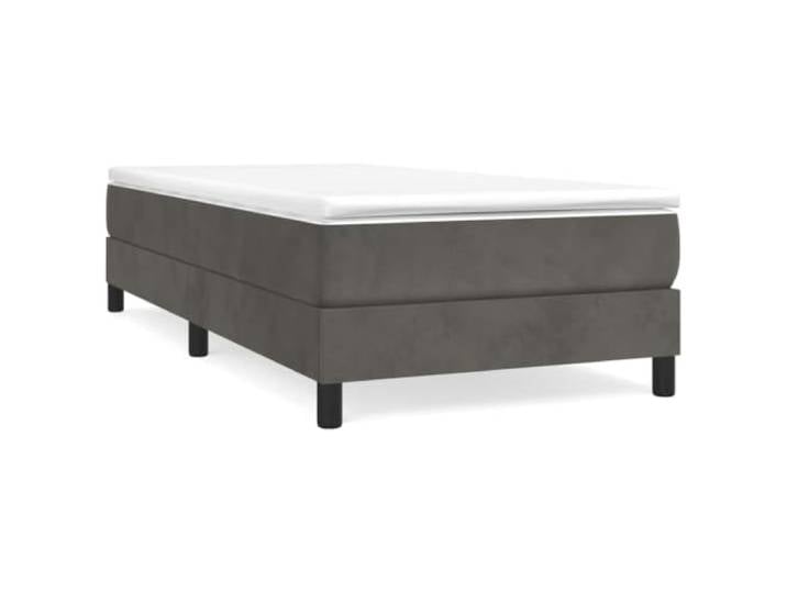 PUGYNBK Boxspringbett aus Samt, Dunkelgrau, 90 x 200 cm Taschenfederkernmatratze, mittelhart, Sperrholzlatten, Matratzenschoner