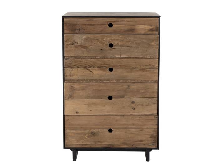 Meuble chiffonnier 5 tiroirs en pin recyclé naturel et noir