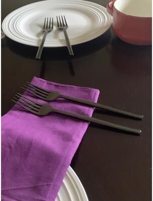 Vibhsa Handcrafted Black Glossy Stainless Steel Dinner Forks, Set of 6
