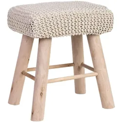 HOCKER aus Holz und Baumwolle, weiß, 26x39x44cm