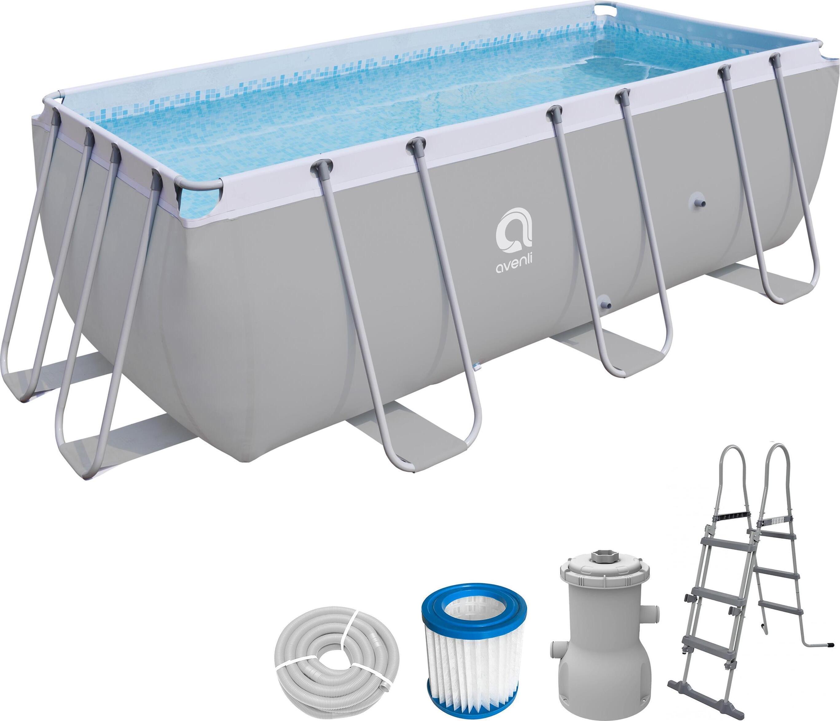 Avenli Frame Rectangular Pool Set 400 x 200 x 100 cm, Aufstellpool, reckteckig, mit Pumpe, grau