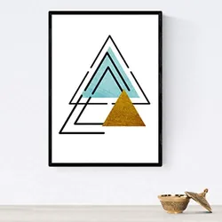 POSTER Set mit 4 Geometrische Nordischer Dreiecken im Blau und Rottönen A4 Schwarzer Rahmen