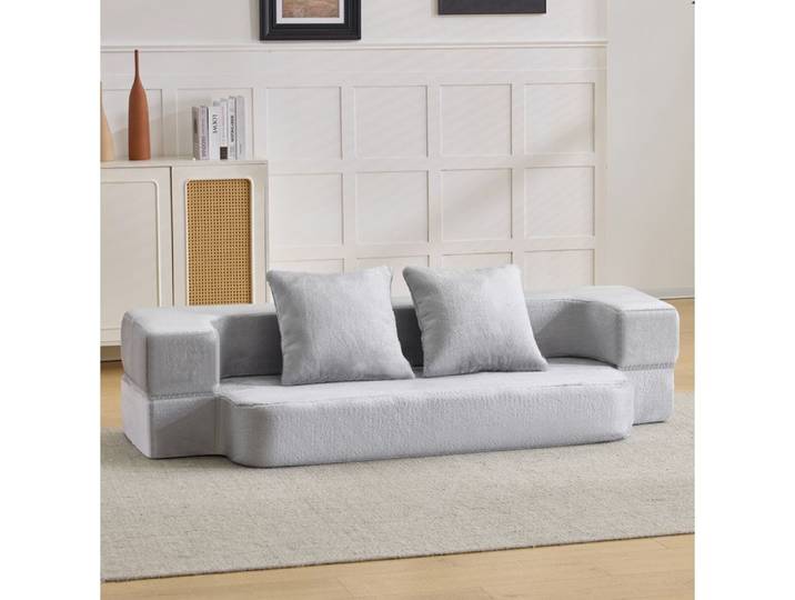 SENVIRO Canapé convertible deux places 190 x 102 x 42 cm gris clair tissu mousse haute densité avec deux coussins sans montage