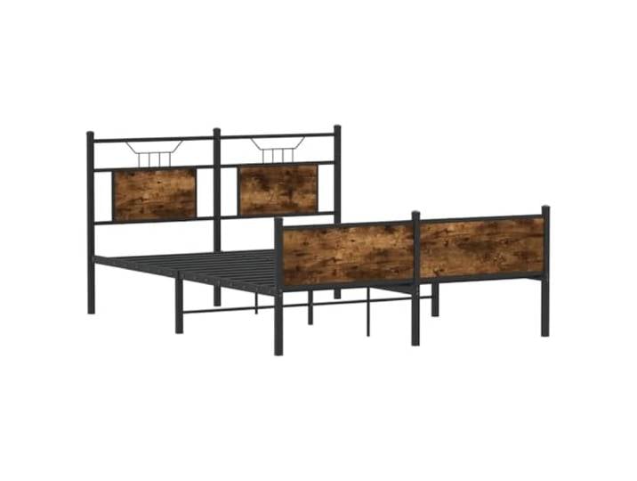 KTHLBRH Bettgestell Eiche Rauchgrau 150 x 200 cm, Bettgestell mit Kopfteil Rahmen aus Stahl und Holz, Unterbettbereich 27 cm, Lattenrost