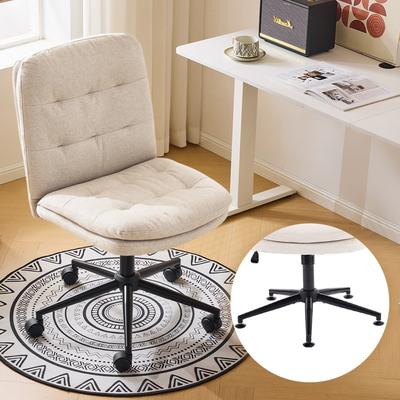 No Indoor Armless Swivel Rocking Chair, Tufted Back Leisure Lounge with Cross-Legged Design and Cotton Linen Fabric