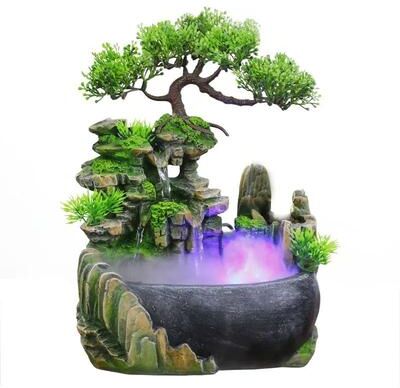 Uplifted Goods Feng Shui Waterfall Fountain With LED Lights eu Plug 220v