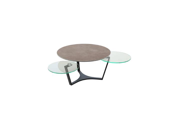 Ausziehbarer, flexibler Design Keramik Couchtisch „Safran“ Zementgrau/Schwarz Akante Design