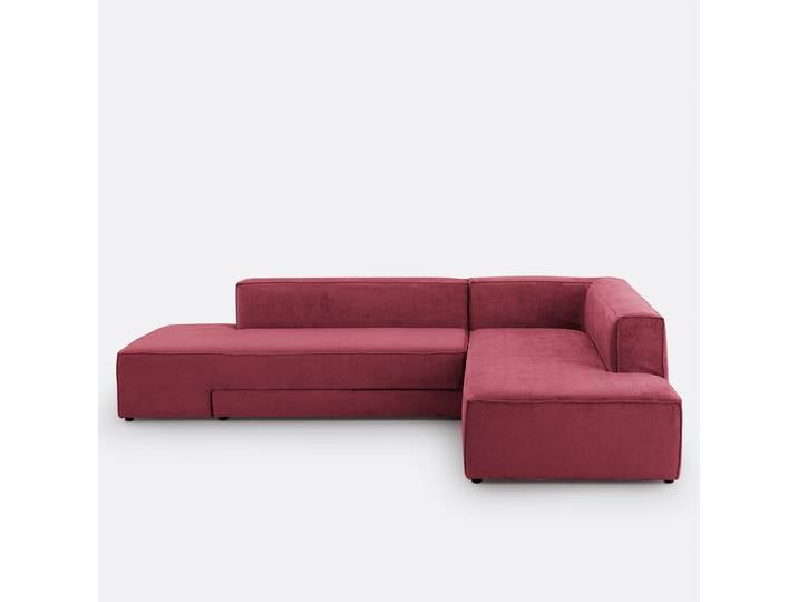 LA REDOUTE Canapé d'angle gauche ou droit, convertible, en velours texturé, Ginosa Angle droit Rose Lie De Vin, Made in France