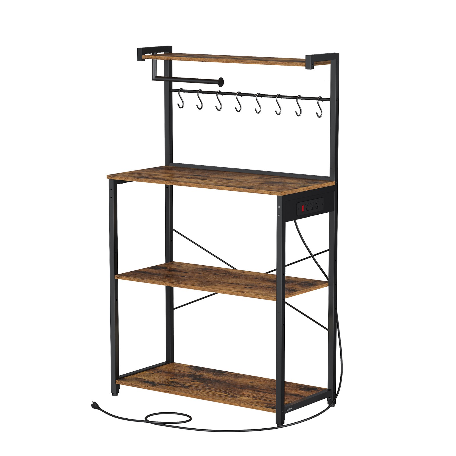 VASAGLE Standregal mit 4 Ebenen, Küchenregal mit Ladestation, 8 Haken KKSB35029KD02