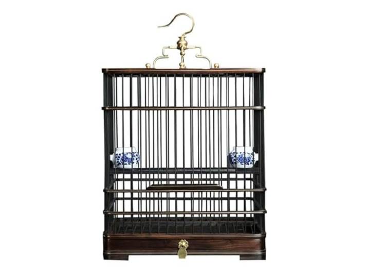 Kx9Lb8d Tragbarer Papageienkäfig Quadratischer Vogelkäfig aus Holz mit Metallhaken, aufhängbar, tragbar, atmungsaktiv, ausziehbares Tablett(Klein)