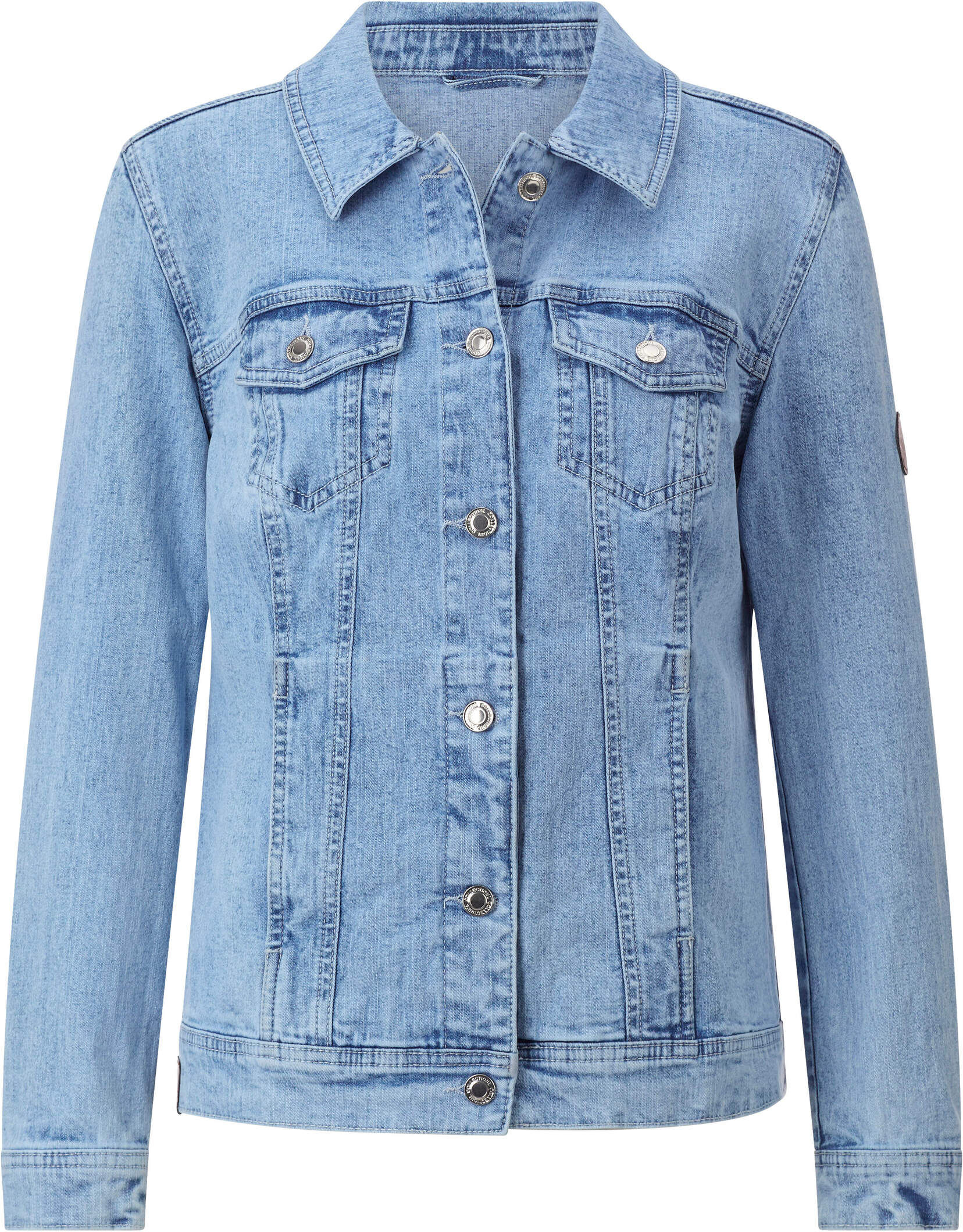 Jeansjacke WITT "Jeans-Jacke Jeansjacke mit Knopfmanschetten", Damen, Gr. 38, blau (blau, bleached), Denim/Jeans, , Sportlich, Jacken Jeansjacke