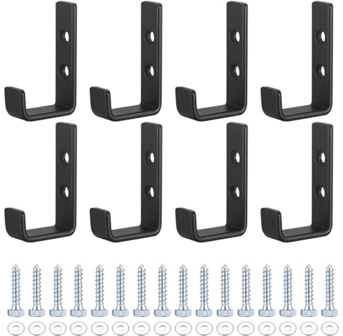 Zware Wandhaken voor Garage en Thuisgebruik - 8 Stuks J-vormige Haken, Zwart