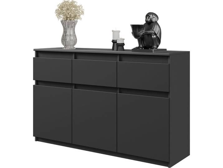 FURNICA - NOAH - Commode / Sideboard avec 3 tiroirs et 3 portes - Gris Anthracite H75cm L120cm P35cm