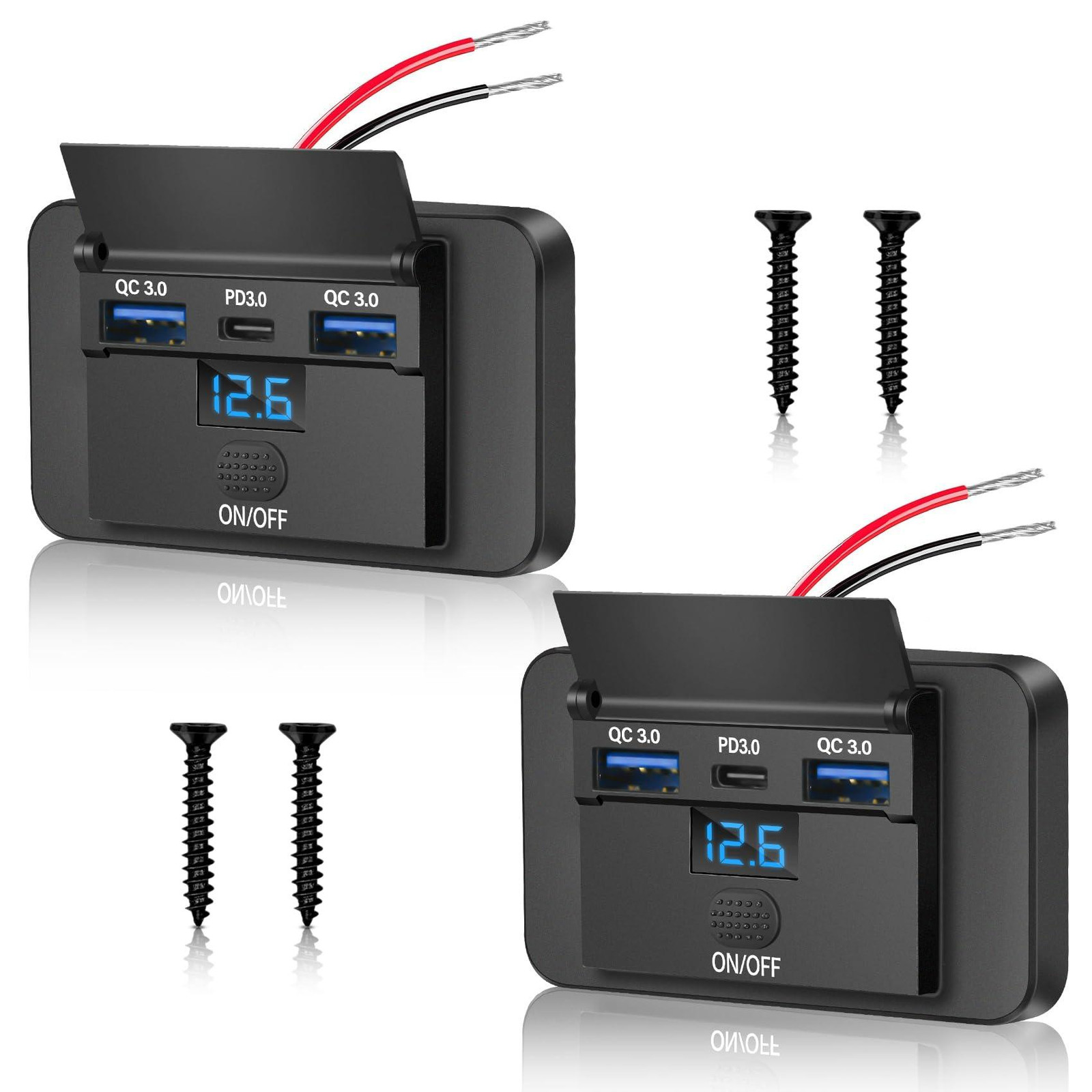 Dripio USB-stopcontact 12V 66W autolader, 2 stuks, duale PD3.0 QC3.0