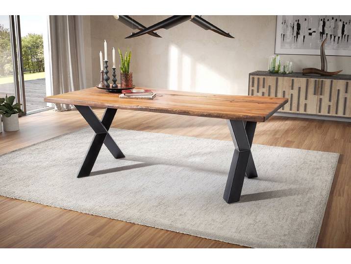 Esstisch mit gerader Kante 200x100cm 'Pinta' Altholz & X-Fuß