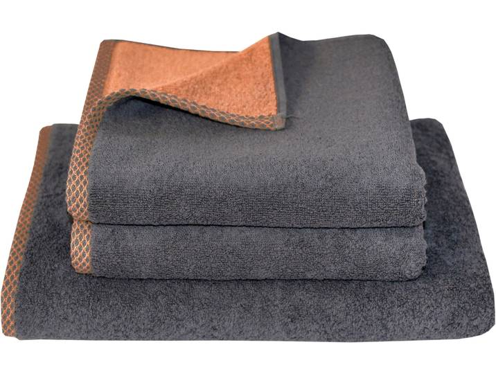 Handtuch Set DYCKHOFF Golden Shades Rhomb , rosa (kupfer), 3 Stk., Walkfrottier, Walkfrottier, Obermaterial: 100% Baumwolle, Handtuch-Sets, Handtuch Set, 2 Handtücher (50x100cm), 1 Duschtuch (70x140cm)