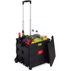 Relaxdays Klappbarer Einkaufstrolley mit Rollen Rot,Schwarz,Silber