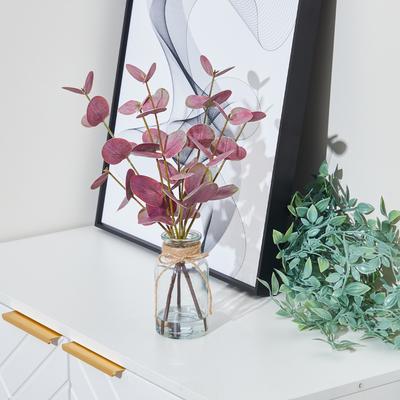 Garvee 2Pcs Artificial Eucalyptus Stems in Vase with Faux Water, 13'' Faux Eucalyptus Plant with Double-Sided Magenta Leaves