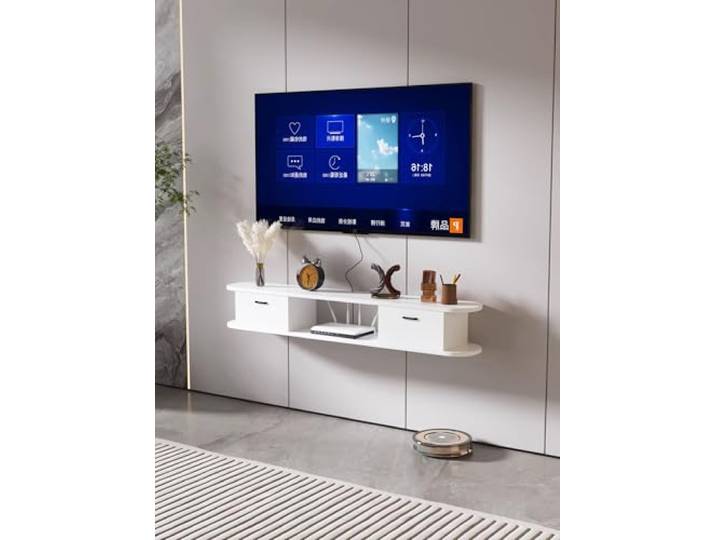 tv schrank Holz-TV-Konsole, Medienkonsole for Wohnzimmer und Schlafzimmer Wandmontierter TV-Schrank for Wohnzimmer, kleiner Raum