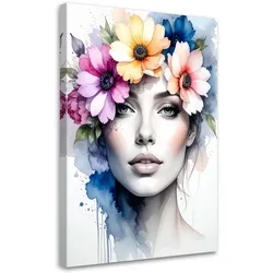 LEINWANDBILD Frau mit Blumen auf dem Kopf 70x100cm