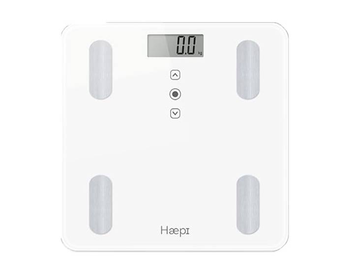 Haepi Weegschaal met glazen impedantie Lichaamsanalyse, BMI & Kcal - Nauwkeurig ontwerp Inclusief batterijen 15 jaar garantie