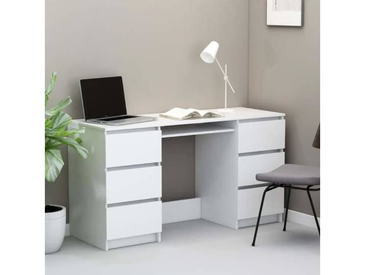 Bureau - VIDAXL - Blanc - 140x50x77 cm - 6 tiroirs - Style Scandinave Moderne