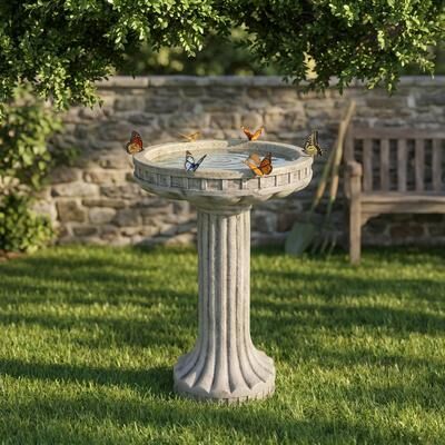 Meedzom "21.8"" Tall Outdoor Bird Bath for Garden -Concrete Modern Freestanding Patio Birdbath, Decoration Yard Statue for Garden"