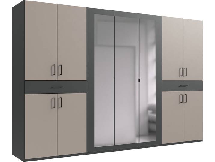 Drehtürenschrank WIMEX Tibet , grau (saharagrau), B:313cm H:208cm T:58cm, Holzwerkstoff, Schränke, Drehtürenschrank, mit Schubkästen auf bequemer Zugriffshöhe