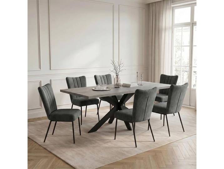 JIEXI Ensemble de tables et chaises de salle à manger extensibles en MDF avec 6 chaises rembourrées 160 à 200 cm pour cuisine