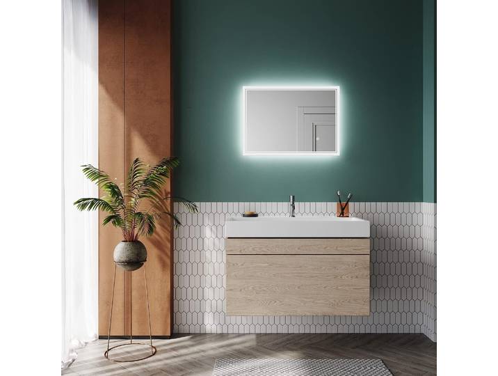 SIRHONA miroir de salle de bain 70x50cm avec éclairage antibuée miroir de salle de bain LED avec interrupteur mural