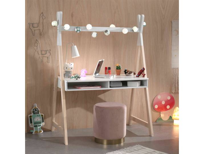 Bureau tipi enfant 2 niches en bois blanc - BU2034