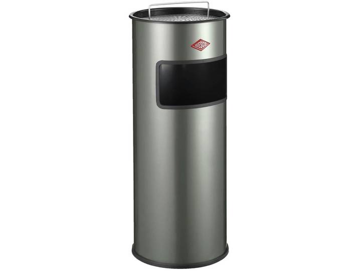 Aschenbecher WESCO, silber (neusilber), B:27cm H:64cm T:27cm, Stahlblech, Mülleimer, Aschenbecher, Standascher mit Sieb, 30 Liter