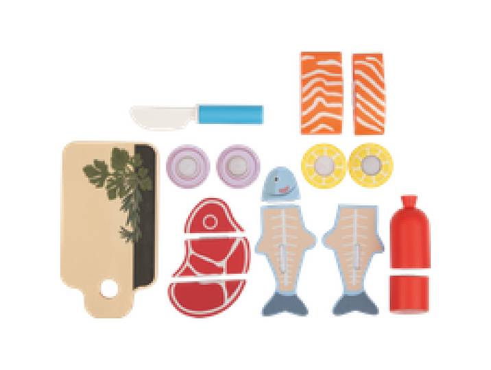 LUPILU® Set de jeu sandwich ou fruits ou viande et poisson ou légumes (Poisson et viande)