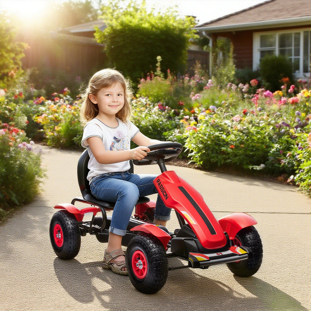 Zoomie Kids HOMCOM Children Pedal Go Kart w/ Adjustable Seat, Inflatable Tyres Red 1