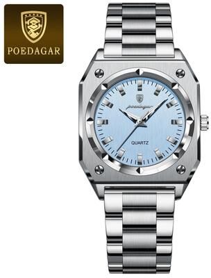 Uplift Essentials Elegant Square Luxury Quartz Watch Waterproof Luminous Stainless Steel Timepiece For Women With Gift Box silver Blue