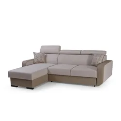 ECKSOFA PALAZZO Beige Geflochtener Stoff mit Schlaffunktion