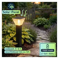 Ideoon, Gartenbeleuchtung, 6er-Set Premium Solar Säulen-Wegeleuchte 60cm aus Aluminium in Schwarz, 300lm, IP65 wasserfest, 360° (300 lm, IP65)