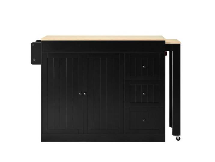 Îlot central mobile extensible noir – 3 tiroirs range-épices latéral roulettes verrouillables