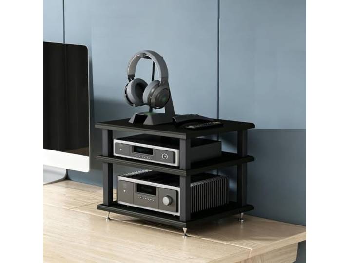 YHTCSXMD HiFi Rack, Audio Rack mit Holzablagen in 2/3/4 Ebenen Holzablagen und Metallrahmen mit Metallspitzen; Audio Geräte Rack für Wohnzimmer, Arbeitszimmer oder Büro