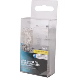 LEX 40 Micro LED Drahtlichterkette, batteriebetrieben, Kabelfarbe Silber, Lichtfarbe warmweiß