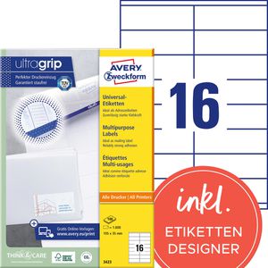 Zweckform 3423 Avery Etiketten 105 x 35mm weiß, 1600 Stück
