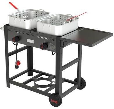 FEASTO Outdoor Propane Deep Fryer with Movable Cart, 2-Burner Independent Control Stove with 100,000 BTU
