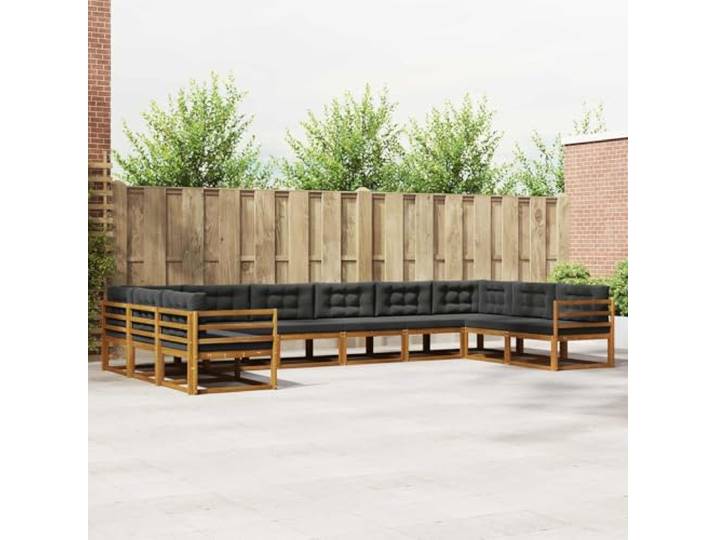 RJPLMFV Ecksofa-Set für den Außenbereich, 10-teilig, massives Akazienholz Bequemer Lattenrahmen, Armlehnen aus Holz, modernes minimalistisches Design, für Garten, Terrasse, Pool