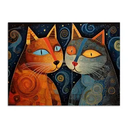 Wallario Herdabdeckplatte 80 x 52 cm (BxH), 2-teilig Kosmische Katzenfreunde
