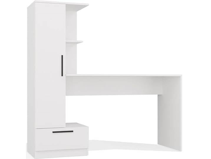 BDW Cosmo Schreibtisch mit Regale, 143 cm Breit, 140 cm Hoch, 50 Tiefe, Integriertes Regal mit Tür, Schublade, Kinderzimmer, Büro, Teenager, Weiß
