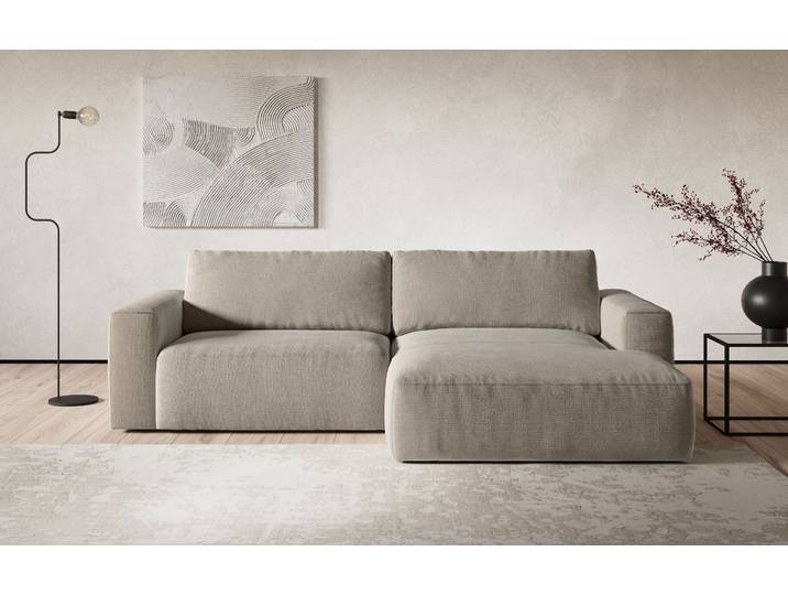 Ecksofa, Chenille, Natural, 288 cm, L-Form, Recamiere Rechts, Cotta