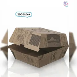 Blanc HYGIENIC Hamburger-Box Wellpappe, 200 Stück, to go, take away, spaper- Designe, recyclebar