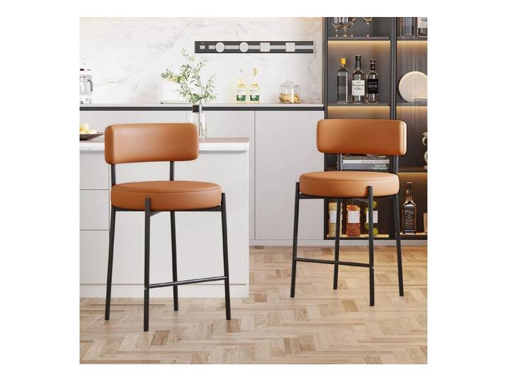 LuxusKollektion Barhocker Barhocker 2er Set 63cm Sitzhöhe PU Leder Rückenlehne Braun 2 Stück