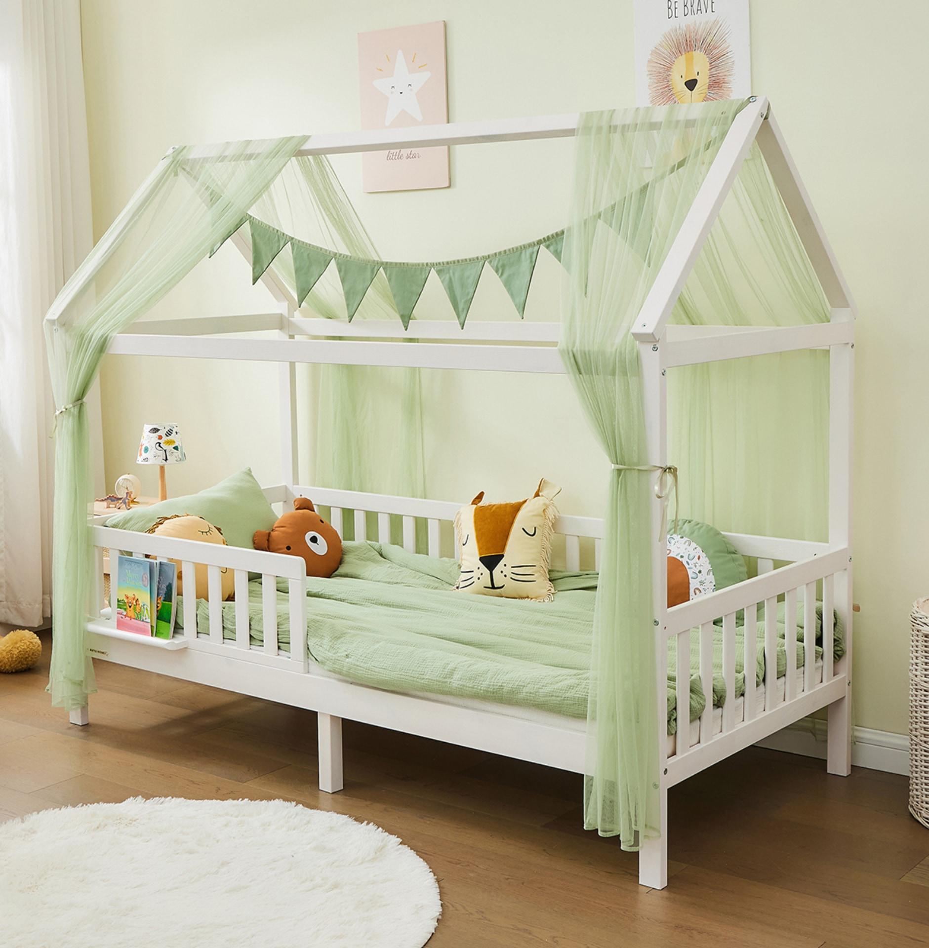 Alavya Home Hausbett CLOUD 90x200 cm Komplett-Set mit Polyester Dekoset Khaki und Kindermatratze COZY 90x200 cm Kaltschaum