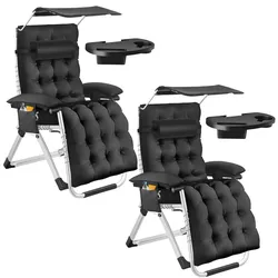 tectake Sonnenliege Cloud II mit Sonnendach, klappbar - 2er Set schwarz